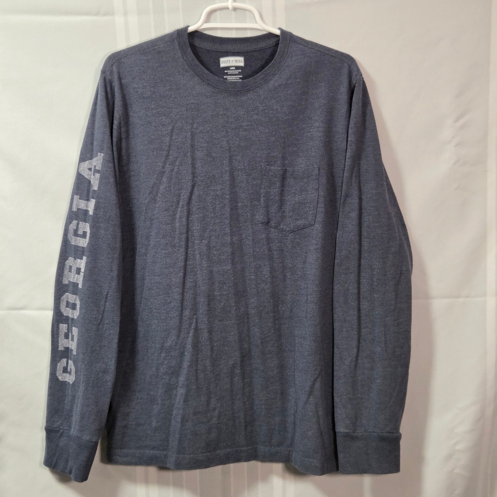 State of Mine Long Sleeve Shirt Mens L Blue Georgia Peach State Graphic Pocket